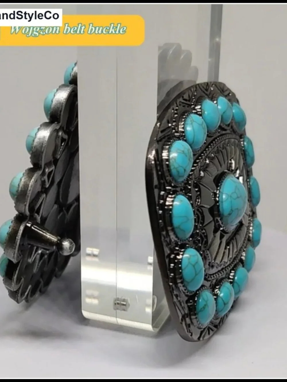 Turquoise Belt Buckle for Women Western Cowgirl Zinc Alloy Floral Big Buckle